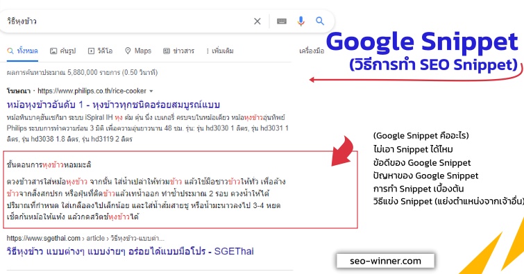 Google Snippet  (วิธีการทำ SEO Snippet) by seo-winner.com